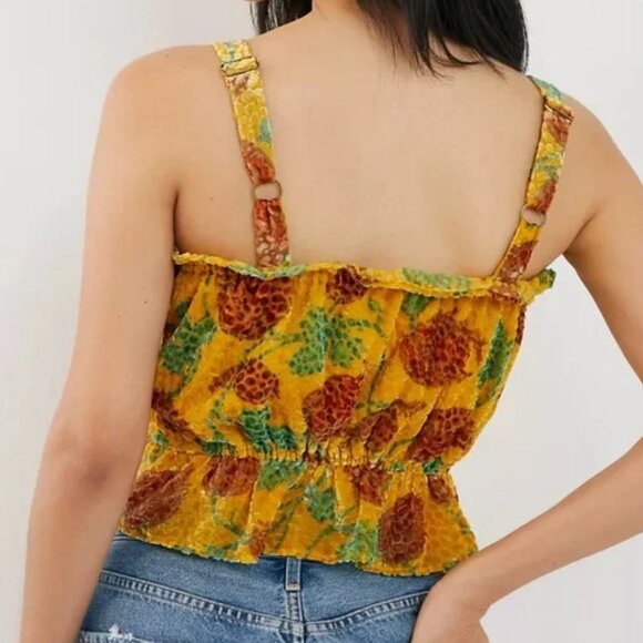 Anthropologie Felipa Cropped Yellow Strawberry Patch Velvet Burnout Tank Top Sm - Picture 2 of 10